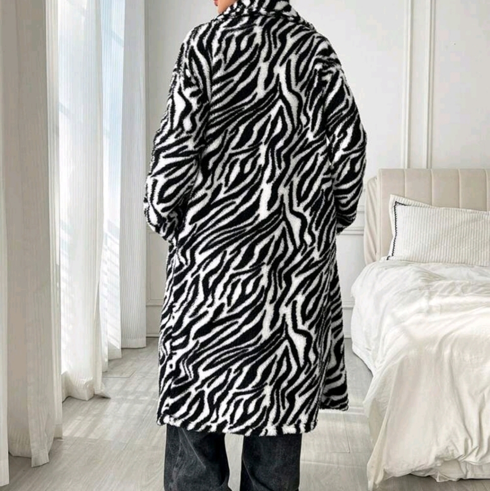 Women's Zebra Print Fluffy Long Coat - Picture 2 of 7